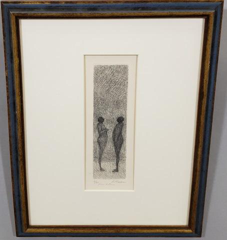 *ALTMAN, HAROLD: (1924-2003 American) "Face to Face", framed etching, signed lower right, numbered from edition of 60 lower left, approximately 7" x 2", with frame 14" x 11".