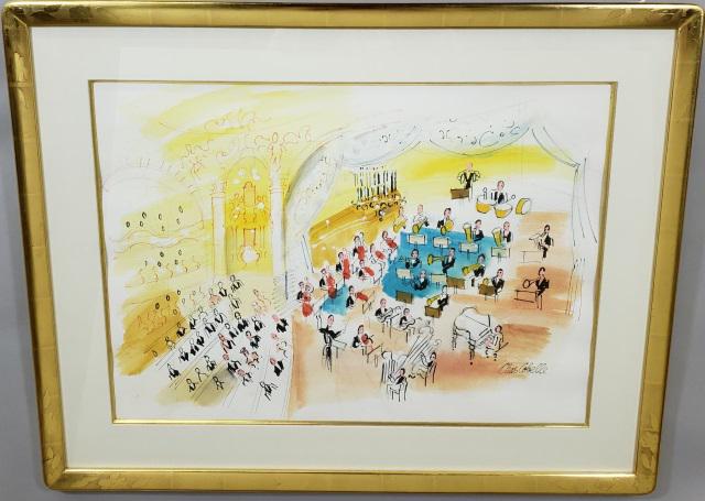 *COBELLE, CHARLES: (1902-1994 French) Orchestra, framed pencil, watercolor, and gouache, signed lower right, approximately 21" x 28 1/2", with frame 30" x 38".