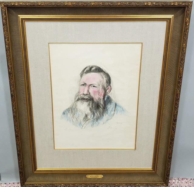 RENOIR, AUGUSTE: (1841-1919 French) Portrait of Auguste Rodin, framed stone lithograph, signed lower right, signed by another hand lower right, identified by another hand lower left, approximately 24" x 18", with fram