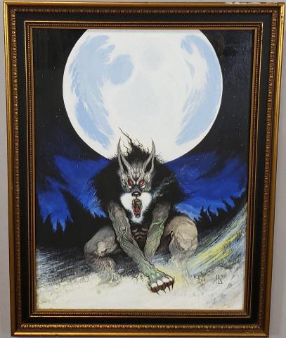 *BROECKER, RANDY: (20th C. American) Werewolf, framed oil tempera on illustrator board, initialed and dated 1979 lower right, approximately 19 1/2" x 14 1/2", with frame 23" x 18".