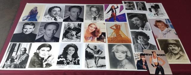 *GROUP OF AUTOGRAPHED PHOTOS: Peter Falk, Connie Francis, Yul Brynner, John Provost, Nick Nolte, June Allyson, Michael Christian, McLean Stephenson, Jerry Bruckheimer, Cher, Kim Basinger, Mamie Van Doren, Kathleen Turner, Bob Mack
