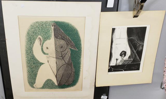*2 UNFRAMED LITHOGRAPHS: "Picasso's Bather" by Margot Hoff, signed and numbered from edition of 200, approximately 18" x 13", and "Practice" by Mervin Jules, signed and numbered from edition of 250, approximately 11" x 8 1/2"