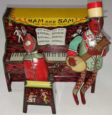 STRAUSS TIN WIND-UP: Ham and Sam, The Minstrel Team, approximate height 7 5/8", width 7".
