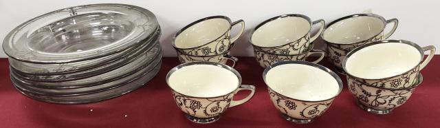 *16 PIECES OF SILVER OVERLAY: 6 bowls, approximate diameter 8 1/2", and 10 Selb Bavarian coffee cups.