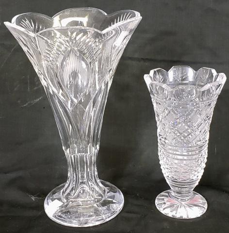 *2 PIECES OF WATERFORD: Footed vase with scalloped border, approximate height 7", and footed tulip-form vase, approximate height 10 1/4".