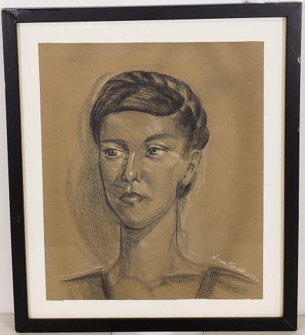 ATTRIBUTED TO LEON KROLL: (1884-1974 American) Portrait of woman, framed charcoal and chalk on paper, signed and dated 1944 lower right, approximately 14 1/4" x 12", with frame 18" x 15 1/2".