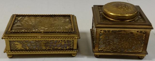 *2 PIECES OF TIFFANY: Ink well, marked on underside "Tiffany Studios New York, #845", and dresser box, marked underside "Tiffany Studios New York, #800".