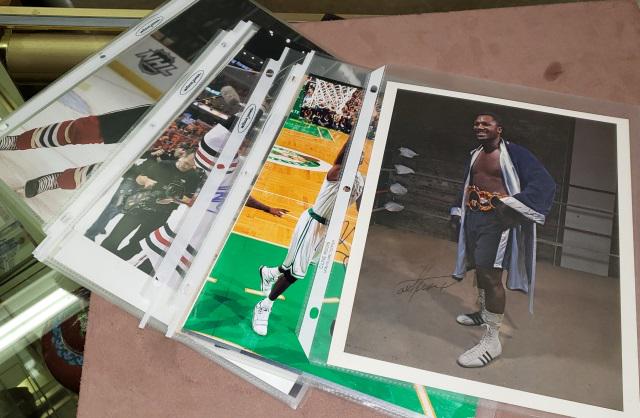 *GROUP OF AUTOGRAPHED PHOTOS: Lennox Lewis, Carlos Boozer, Joakim Noah, Johanna Long, 2 Kris Versteeg, Robbie Gould, Joakim Noah with Carlos Boozer, Patrick Kane, Dustin Byfuglien, Luol Deng, Dave Bolland, 2 Brent Sopel, Jimmy Hay