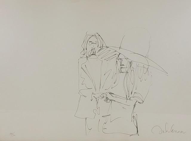 *JOHN LENNON ORIGINAL LITHOGRAPH: John Lennon (1940-1980 English), John and Yoko Ono, framed and unmatted lithograph on BFK RIves paper, signed in pencil and numbered from edition of 300 lower left, approximately 22" x 30", with frame