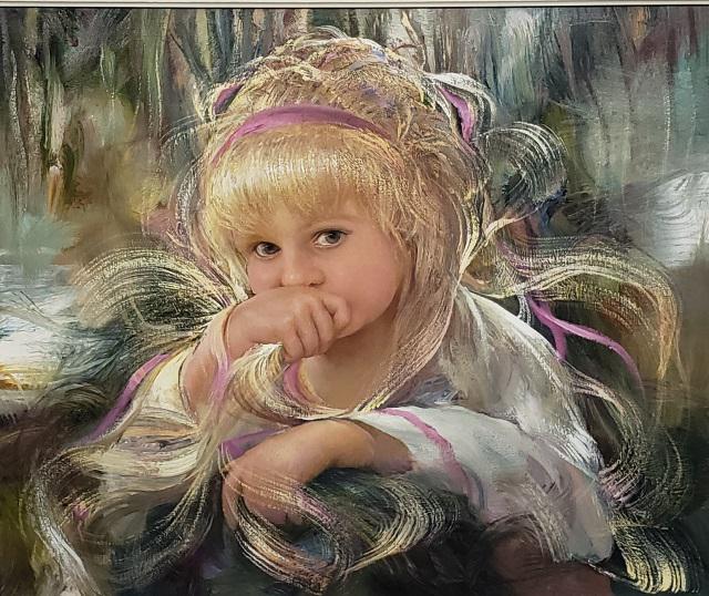 FRANCISCO MASSERIA ORIGINAL OIL PAINTING: Francisco Masseria (1926-2002 Argentinian), portrait of child, framed oil on canvas, signed upper right, signed and dated 1977 on verso, approximately 19 5/8" x 23 3/4", with frame 27 1/2" x 31 1/2".