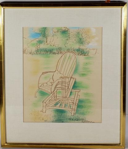 GIO COLUCCI ORIGINAL WATERCOLOR PAINTING: Gio Colucci (1892-1974 Italian), chair, framed watercolor and marker, signed lower right, approximately 16" x 13", with frame 24" x 21", originally from the Nathan Cummings/Sara Lee Corp.