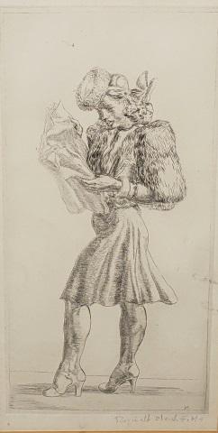 *REGINALD MARSH ORIGINAL ETCHING: Reginald Marsh (1898-1954 American), woman reading paper, unframed etching, signed in pencil lower right, approximately 11 3/4" x 6", total sheet size 16" x 13".