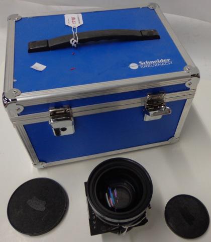 GROUP OF PHOTOGRAPHY EQUIPMENT: Schneider-Kreuznack Super Symmar 210mm F2.6 lens, mounted to Prontor Professional 3 shutter, on Linhof Technika lens board, with front and rear caps, lens housed in aluminum protective box.