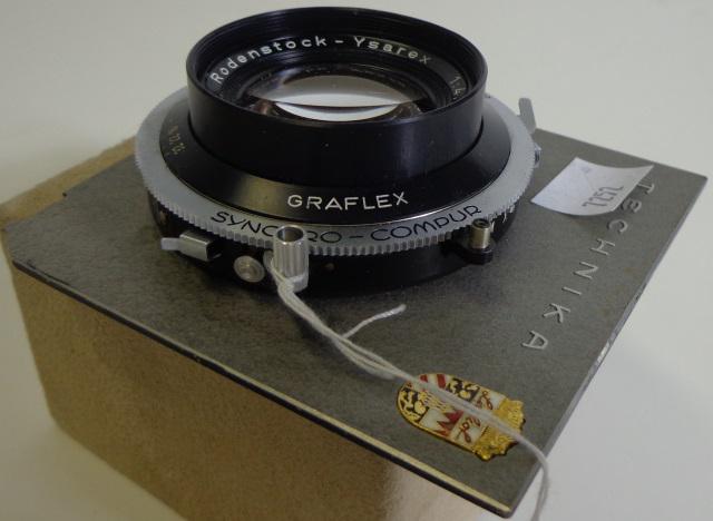 RODENSTOCK-YSAREX 150MM F4.5 LENS: (S/N: 5959281), mounted on Graflex Synchro Compur shutter, mounted on Linhof Technika lens board.