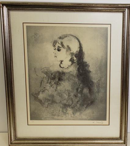 *KAIKO MOTI ORIGINAL LITHOGRAPH: Kaiko Mati (1921-1989 Indian), portrait of girl, framed lithograph, signed lower right, noted as artist proof lower left, approximately 22 1/4" x 17 3/4", with frame 33 1/2" x 27 1/2".
