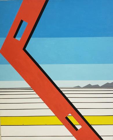 *DEL COLLE ORIGINAL OIL PAINTING: Del Colle (Late 20th C. American), "Stop", unframed oil on canvas, signed on verso, approximately 30" x 25".
