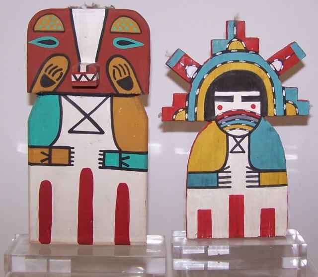 *2 MID-CENTURY CRADLE DOLLS: Large "Badger", approximate height 8 7/8", width 4 1/2", depth 2", and Hopi "Salako Mana", flat, height 8 1/2", width 5 5/'8" (both mounted).