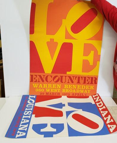*2 UNFRAMED ROBERT INDIANA EXHIBITION POSTERS: 1 for Louisiana from 1972, approximately 33" x 24", and 1 for the Encounter Exhibition 1973.