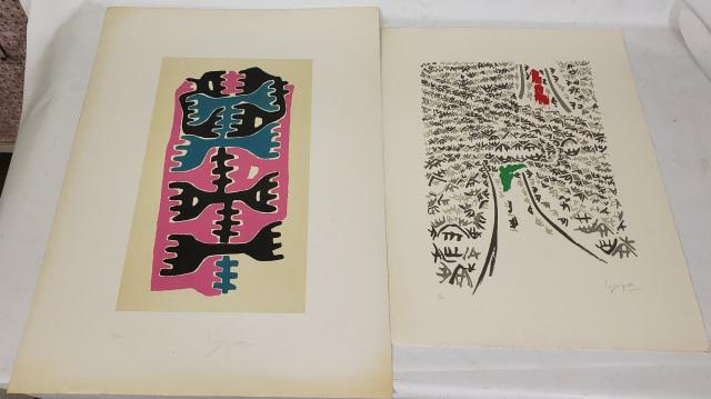 *2 GIUSEPPE CAPOGROSSI ORIGINAL LITHOGRAPHS: Giuseppe Capogrossi (1900-1972 Italian), 2 unframed lithographs depicting abstracts, both signed and numbered in lower margin, largest approximately 30" x 22".