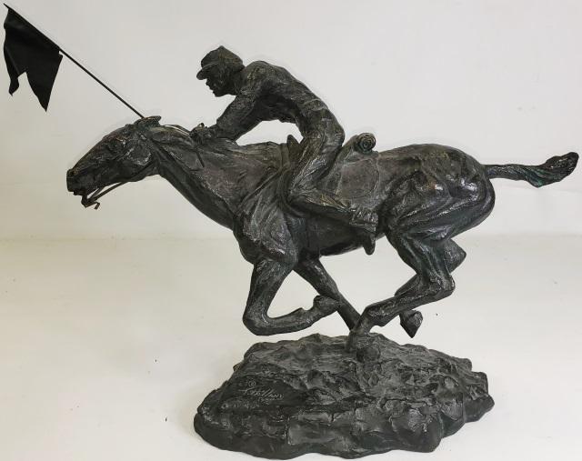 *THOMAS HOLLAND COMPOSITE SCULPTURE: Thomas Holland (1917-2004 American), "Save the Colors", composite (polybronze) sculpture, signed and dated 1972, numbered 214/350, tallest point approximately 15", length 22", depth 7".