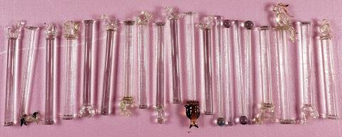 *20 HAND-BLOWN ART GLASS SWIZZLE STICKS: Including squirrel, swan, parrot, etc.