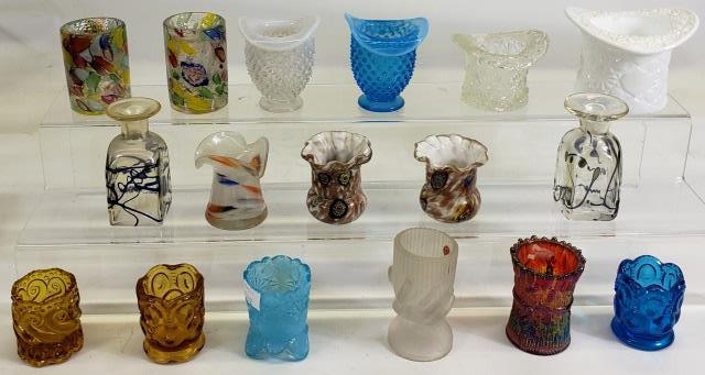 *GROUP OF MISCELLANEOUS ART GLASS: Including toothpick holders.