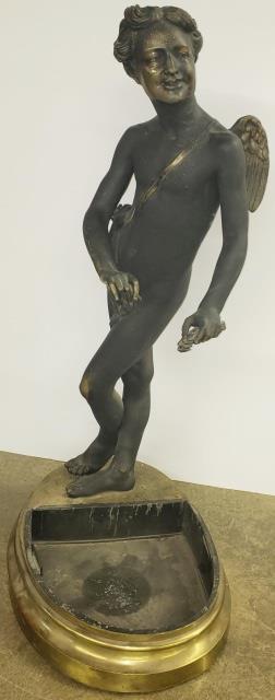 BRONZE FIGURAL UMBRELLA STAND: Depicting winged figure, approximate height 54", width 21", depth 31".