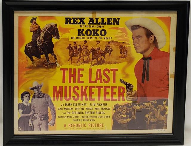 COWBOY MOVIE POSTER: "The Last Musketeer" with Rex Allen, frame approximately 25" x 31".