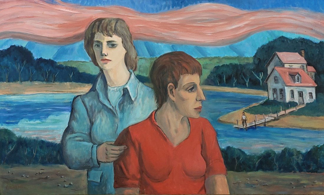*WILL LAMM ORIGINAL OIL PAINTING: Will Lamm (1917-2006 American), Figures by the lake, framed oil on canvas, signed lower left, approximate image size 28" x 46", frame size 32" x 50".