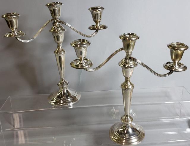 PAIR OF GORHAM STERLING SILVER CANDELABRA: Fitted with 3 branches, approximate height 25 1/2".