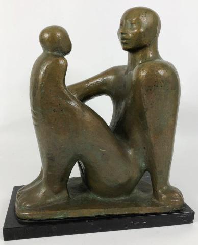 *ALBERTO DE LA VEGA ORIGINAL BRONZE SCULPTURE: Alberto de la Vega (20th C. Mexican), 2 figures, bronze sculpture, signed and dated 1968 on base, possibly numbered 1/5, approximate height 11 3/4", width 10", depth 7 1/4".