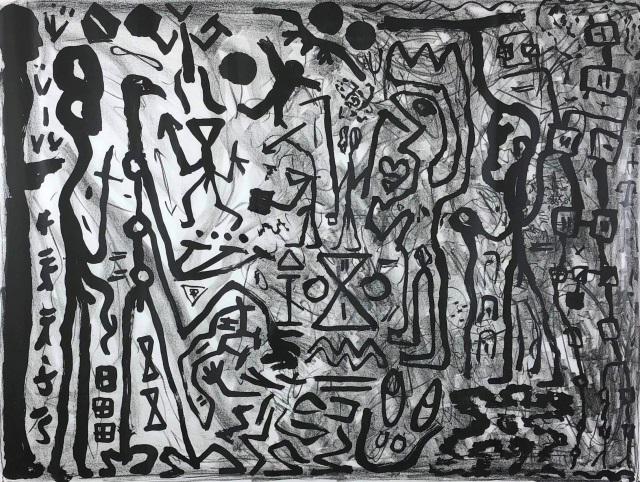 *A.R. PENCK ORIGINAL LITHOGRAPH: A.R. Penck (1939-2017 German), abstract, framed lithograph, signed lower right, numbered 7/8 lower left, approximately 20" x 26 1/2", with frame 33 1/2" x 37 1/2".