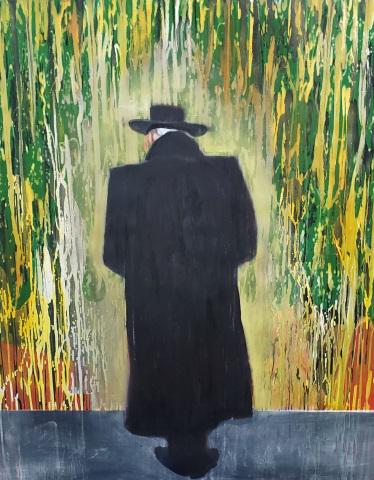 *DAVID GISTA ACRYLIC PAINTING: (20th Century French), "Shema", framed acrylic and emulsion on canvas, titled on verso, approximately 48" x 40", with frame 48 1/2" x 40 1/2".