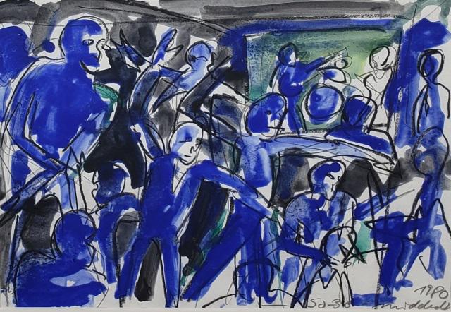 *HELMUT MIDDENDORF ORIGINAL WATERCOLOR PAINTING: Helmut Middendorf (1953- German), "50/30", framed pencil, crayon, and watercolor, signed and dated 1980 lower right, approximately 11 1/2" x 16 3/4", with frame 21" x 25".