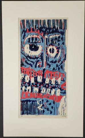 *TOM BILLINGS ORIGINAL BLOCK PRINT: Tom Billings (Late 20th C. American), "Totem", unframed block print, signed and dated 1993 lower right, noted as artist proof lower left, has inscription to previous owner in right margin, approximate