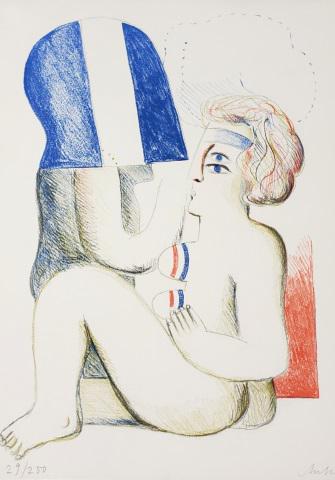 *HORST ANTES ORIGINAL COLORED LITHOGRAPH: Horst Antes (1936- German), nude, unframed and unmounted colored lithograph, signed in pencil lower right, numbered from edition of 250 lower left, approximately 11 3/4" x 8 1/2".