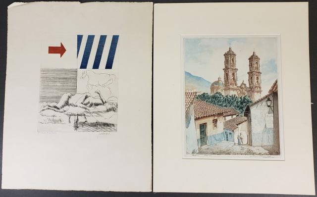 *2 UNFRAMED WORKS: Etching on paper by Leon Pescheret, approximately 13 3/4" x 11", and etching of nude figure by Paul Guramand, 11 1/2" x 9 1/2", both pieces signed.