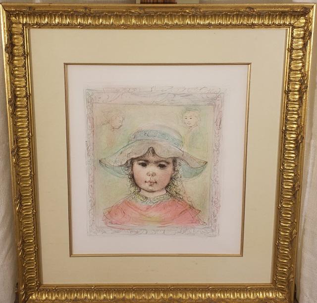 EDNA HIBEL ORIGINAL LITHOGRAPH: Edna Hibel (1917-2014 American), portrait of young girl, framed lithograph, signed lower right, numbered from edition of 343 lower left, approximately 14" x 11 1/2", with frame 26" x 24 1/2".