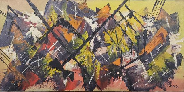 *B. ROSS ORIGINAL OIL PAINTING: B. Ross (Mid-to-Late 20th C. American), abstract, unframed oil on canvas, signed lower right, approximately 12" x 24".