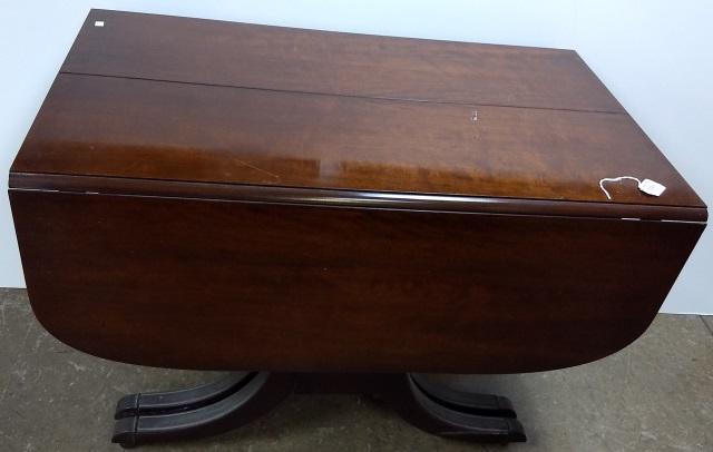 *2 PIECES: Regency style mahogany dining table having D-form leaves and Victorian mahogany chest fitted with 4 graduated drawers.