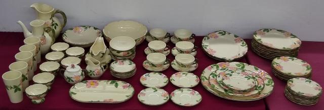 SET OF FRANCISCAN DINNERWARE: 10 dinner plates, 6 dessert plates, 8 bread plates, 5 fruit bowls, 4 dessert bowls, 7 footed custards, 6 coffee cups, 10 saucers, 5 tumblers, divided relish, 2 serving bowls, serving platter, coffee s