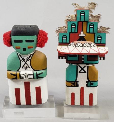 *2 MID-CENTURY CRADLE DOLLS: Handpainted, mounted to acrylic stands, approximate height of tallest with stand 9 1/4".