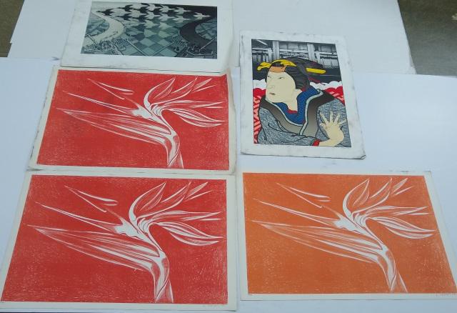 *GROUP OF ART: 3 lithographs by Lowell Nesbitt (1933-1993 American), prints by various artists, and original serigraph of Japanese figure, largest approximate sheet size 35" x 22".