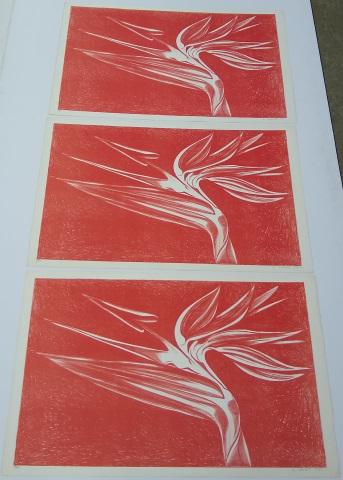 *LOWELL NESBITT UNFRAMED IMPRESSIONS: Lowell Nesbitt (1933-1993 American) Bird of paradise, 3 unframed impressions, all signed and dated 1980 lower right, numbered from edition of 40 lower left, approximate total paper size 23" x 35".