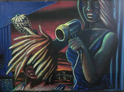 *ROBERT YARBER ORIGINAL PASTEL PAINTING: Robert Yarber (1948- American), "Blow Dry", framed pastel, signed lower right, dated '84, signed, titled, and dated 1983 on verso, approximately 30" x 40", with frame 31" x 41".