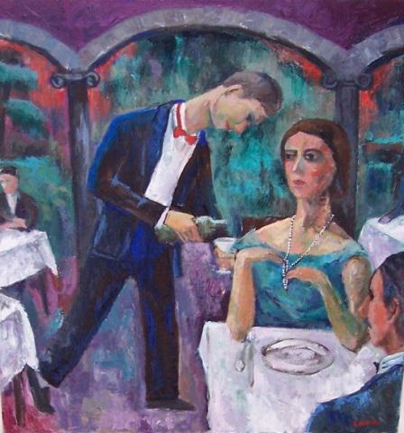 *WILL LAMM ORIGINAL OIL PAINTING: Will Lamm (1917-2006 American), "Cafe Table", unframed oil on canvas, signed lower right, approximate image size 26" x 24".