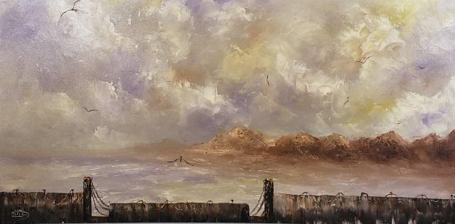 *W.R.L. ROSS ORIGINAL OIL PAINTING: W.R.L. Ross, rough waters, unframed oil on canvas, signed lower left, approximately 24" x 48".