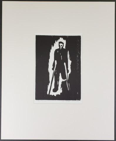 *BERT VAN BORK ORIGINAL BLOCK PRINT: Bert van Bork (1928-2014 German/American), wounded soldier, unframed block print, signed lower right, noted as trial proof lower left, approximately 15 1/2" x 11", total sheet size 31" x 21".