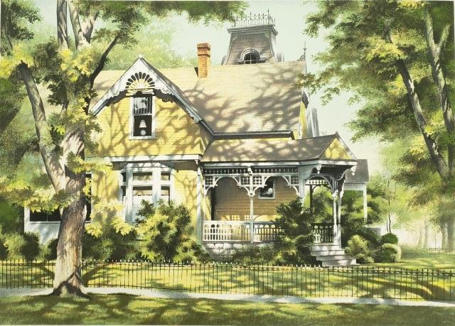 ROBERT ADDISON ORIGINAL LITHOGRAPH: Robert Addison (1924-1988 American), Victorian home with wrought iron fence, unframed lithograph, signed lower right, numbered PP, approximately 20 1/2" x 28 1/2", paper size 24 1/16" x 32 1/2".