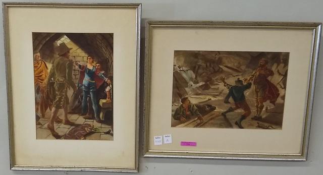 *WILLIAM DE LEFTWICH DODGE ILLUSTRATIONS: William de Leftwich Dodge, 2 framed gouache and watercolor illustrations, interior scene and cave scene, both signed on bottom, approximate frame size 15" x 18".
